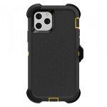 Premium Armor Heavy Duty Case with Clip for Apple iPhone 13 (6.1) (Black Yellow)